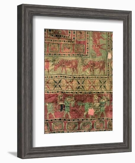 Pile Carpet Depicting Horses and Riders, Fallow Deer and Griffins-null-Framed Giclee Print