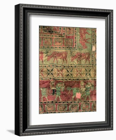 Pile Carpet Depicting Horses and Riders, Fallow Deer and Griffins-null-Framed Giclee Print