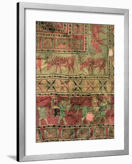 Pile Carpet Depicting Horses and Riders, Fallow Deer and Griffins-null-Framed Giclee Print