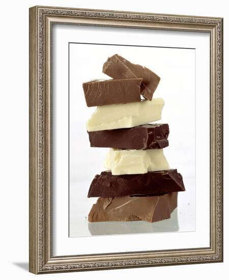 Pile of Pieces of White and Dark Chocolate-Eising Studio Food Photo and Video-Framed Photographic Print