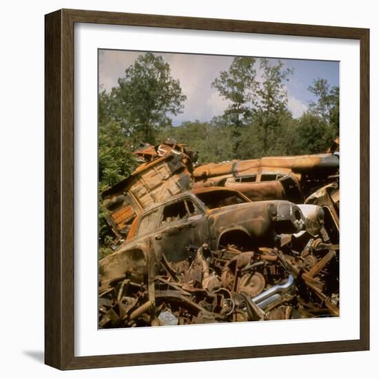 Pile of Rusted Car Shells in an Automobile Junkyard-Walker Evans-Framed Photographic Print