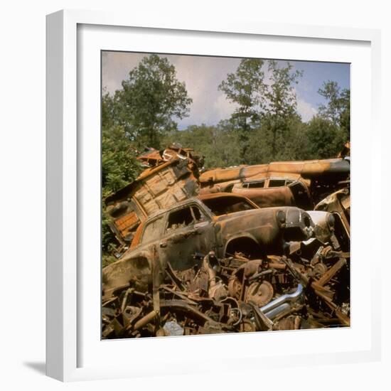 Pile of Rusted Car Shells in an Automobile Junkyard-Walker Evans-Framed Photographic Print