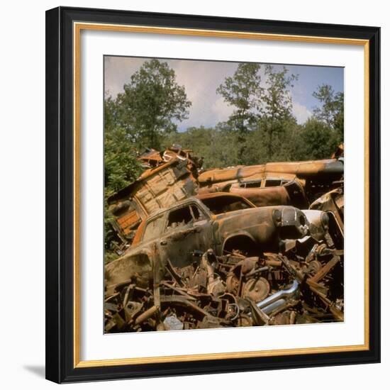 Pile of Rusted Car Shells in an Automobile Junkyard-Walker Evans-Framed Photographic Print