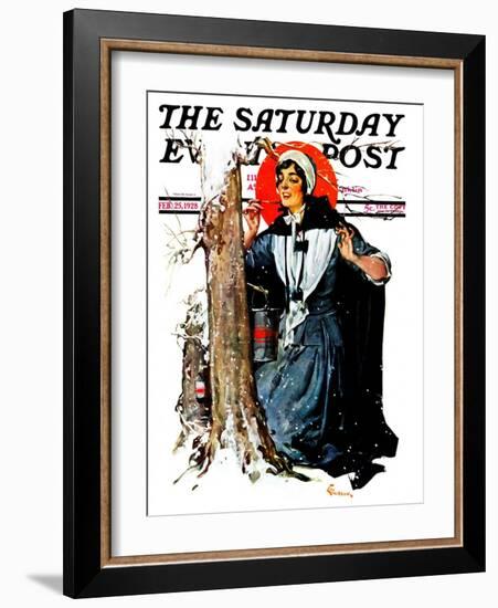 "Pilgrim Collecting Sap," Saturday Evening Post Cover, February 25, 1928-Elbert Mcgran Jackson-Framed Giclee Print