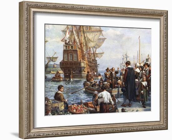 Pilgrim Fathers Boarding the Mayflower-null-Framed Giclee Print