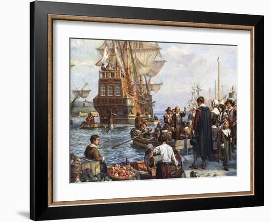 Pilgrim Fathers Boarding the Mayflower-null-Framed Giclee Print