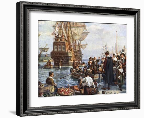 Pilgrim Fathers Boarding the Mayflower-null-Framed Giclee Print