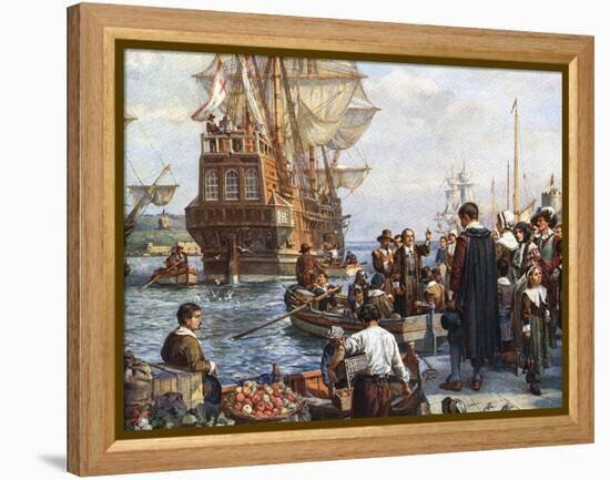 Pilgrim Fathers Boarding the Mayflower-null-Framed Premier Image Canvas