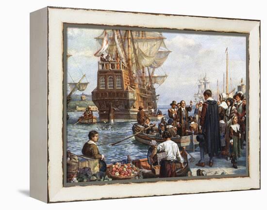 Pilgrim Fathers Boarding the Mayflower-null-Framed Premier Image Canvas