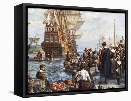 Pilgrim Fathers Boarding the Mayflower-null-Framed Premier Image Canvas