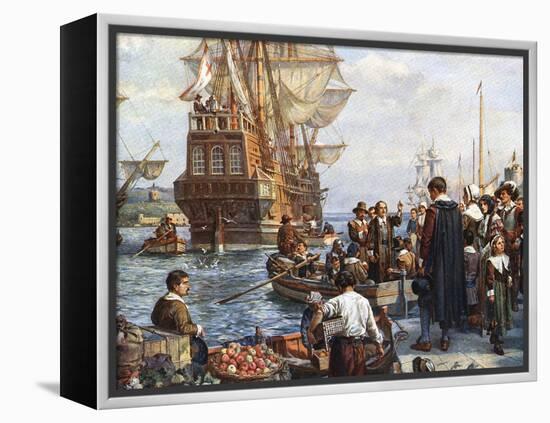 Pilgrim Fathers Boarding the Mayflower-null-Framed Premier Image Canvas