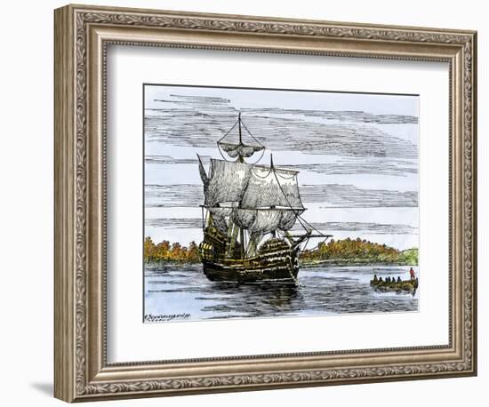 Pilgrim Landing Party from the Mayflower in Plymouth Harbor-null-Framed Giclee Print