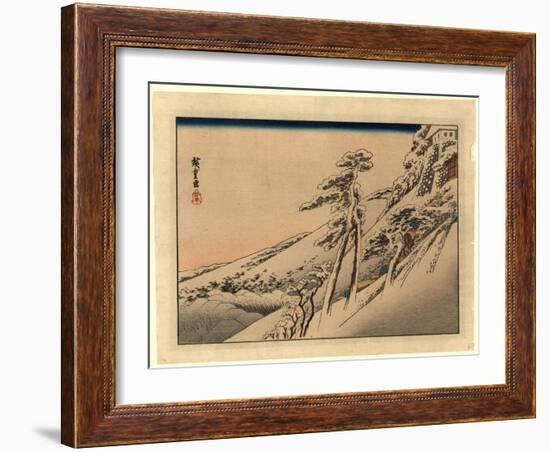 Pilgrims Ascending Snow-Covered Hillside Toward Temple at Summit-Utagawa Hiroshige-Framed Giclee Print