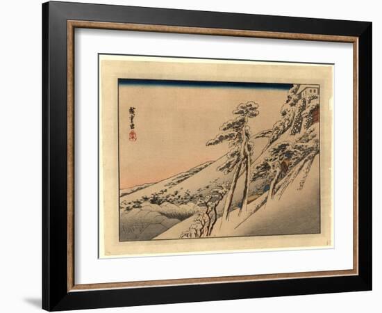 Pilgrims Ascending Snow-Covered Hillside Toward Temple at Summit-Utagawa Hiroshige-Framed Giclee Print