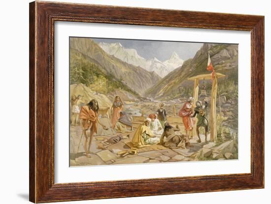 Pilgrims at Gangootree, from 'India Ancient and Modern', 1867 (Colour Litho)-William 'Crimea' Simpson-Framed Giclee Print