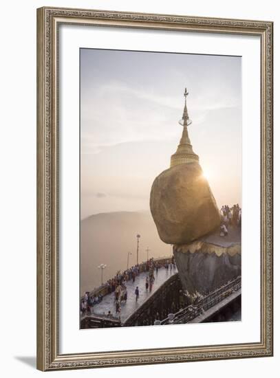 Pilgrims at Golden Rock Stupa (Kyaiktiyo Pagoda) at Sunset, Mon State, Myanmar (Burma), Asia-Matthew Williams-Ellis-Framed Photographic Print