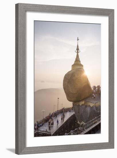 Pilgrims at Golden Rock Stupa (Kyaiktiyo Pagoda) at Sunset, Mon State, Myanmar (Burma), Asia-Matthew Williams-Ellis-Framed Photographic Print