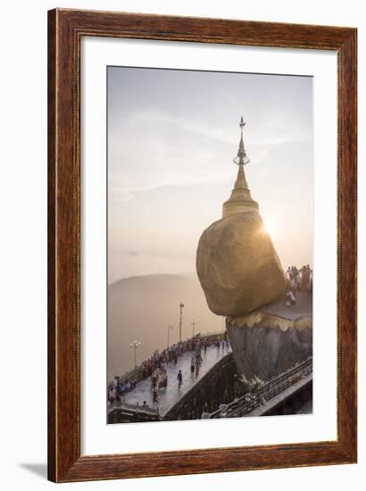 Pilgrims at Golden Rock Stupa (Kyaiktiyo Pagoda) at Sunset, Mon State, Myanmar (Burma), Asia-Matthew Williams-Ellis-Framed Photographic Print