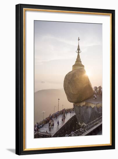 Pilgrims at Golden Rock Stupa (Kyaiktiyo Pagoda) at Sunset, Mon State, Myanmar (Burma), Asia-Matthew Williams-Ellis-Framed Photographic Print