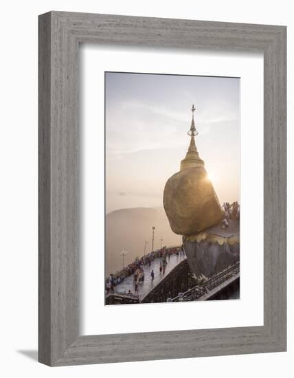 Pilgrims at Golden Rock Stupa (Kyaiktiyo Pagoda) at Sunset, Mon State, Myanmar (Burma), Asia-Matthew Williams-Ellis-Framed Photographic Print