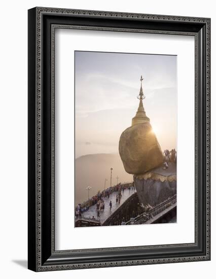 Pilgrims at Golden Rock Stupa (Kyaiktiyo Pagoda) at Sunset, Mon State, Myanmar (Burma), Asia-Matthew Williams-Ellis-Framed Photographic Print