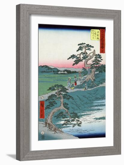 Pilgrims Pausing at a Fork in the Road, Japanese Wood-Cut Print-Lantern Press-Framed Art Print