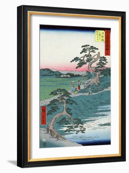 Pilgrims Pausing at a Fork in the Road, Japanese Wood-Cut Print-Lantern Press-Framed Art Print