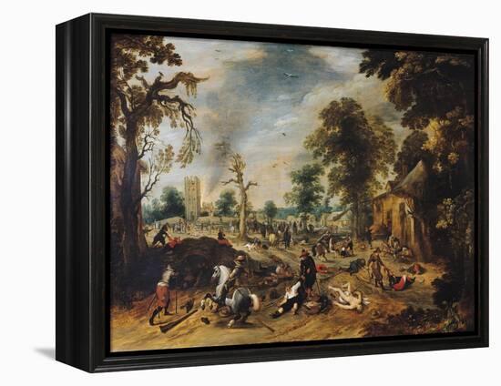 Pillage of a Village-Sebastian Vrancx-Framed Premier Image Canvas