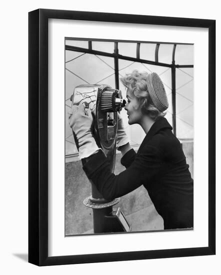 Pillbox of Striped Felt Hat, Has Combs Inside Looks Precarious but It is Not-Nina Leen-Framed Photographic Print