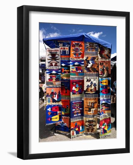 Pillow Covers for Sale at a Handicraft Market, Otavalo, Imbabura Province, Ecuador-null-Framed Photographic Print