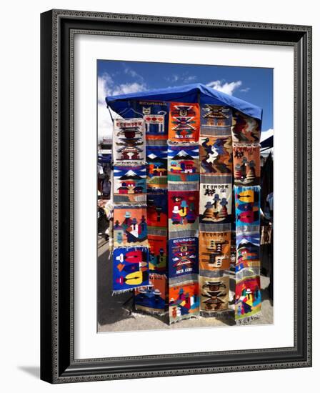 Pillow Covers for Sale at a Handicraft Market, Otavalo, Imbabura Province, Ecuador-null-Framed Photographic Print