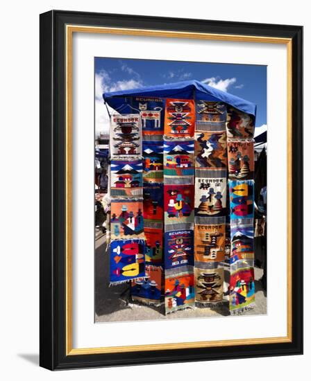 Pillow Covers for Sale at a Handicraft Market, Otavalo, Imbabura Province, Ecuador-null-Framed Photographic Print