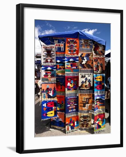 Pillow Covers for Sale at a Handicraft Market, Otavalo, Imbabura Province, Ecuador-null-Framed Photographic Print