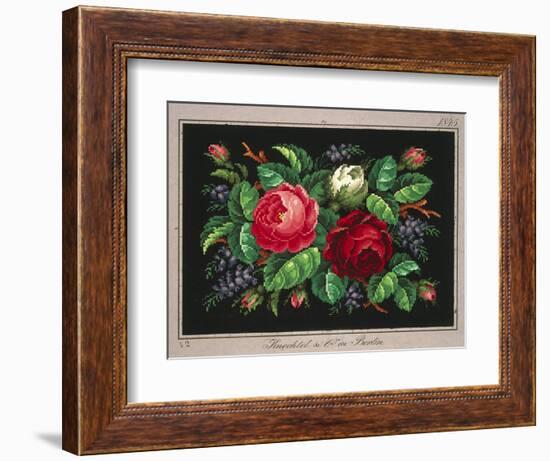 Pillow or Carpet Pattern with Roses and Wisteria-null-Framed Giclee Print