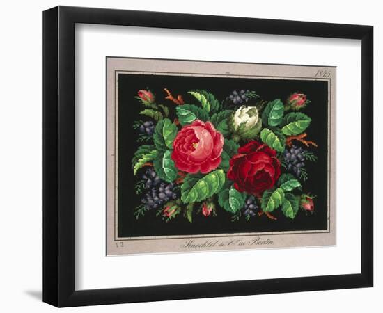 Pillow or Carpet Pattern with Roses and Wisteria-null-Framed Giclee Print