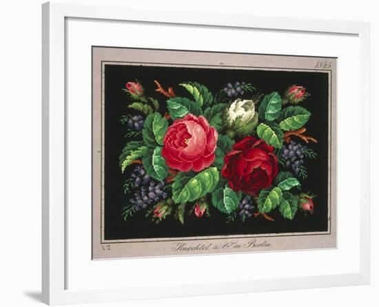 Pillow or Carpet Pattern with Roses and Wisteria-null-Framed Giclee Print