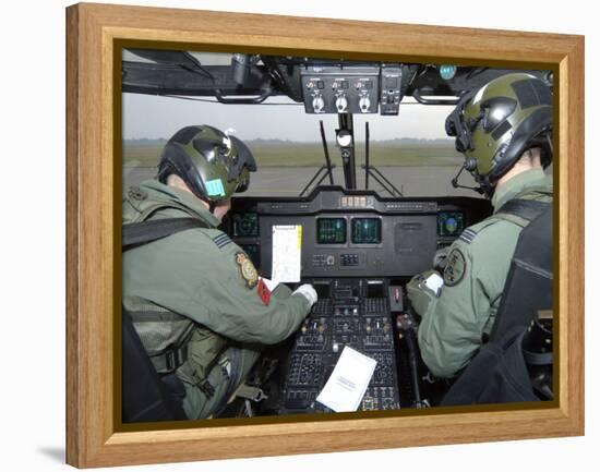 Pilots Inside the Cockpit of a Royal Air Force Merlin Helicopter at RAF Lyneham-Stocktrek Images-Framed Premier Image Canvas