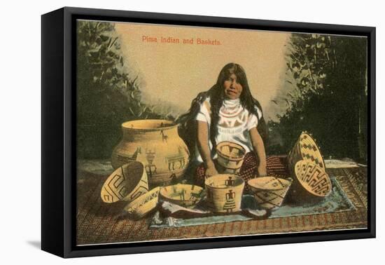 Pima Indian with Baskets-null-Framed Stretched Canvas