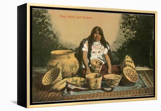 Pima Indian with Baskets-null-Framed Stretched Canvas