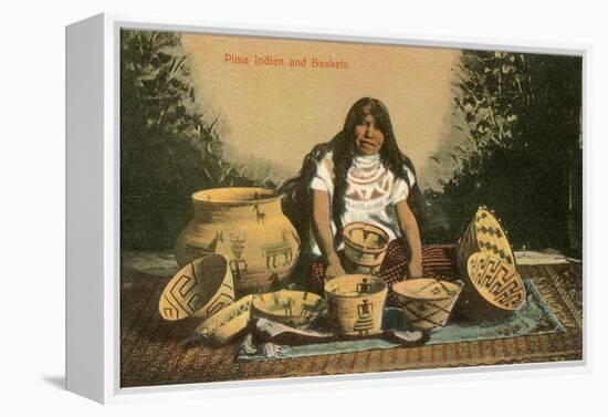 Pima Indian with Baskets-null-Framed Stretched Canvas