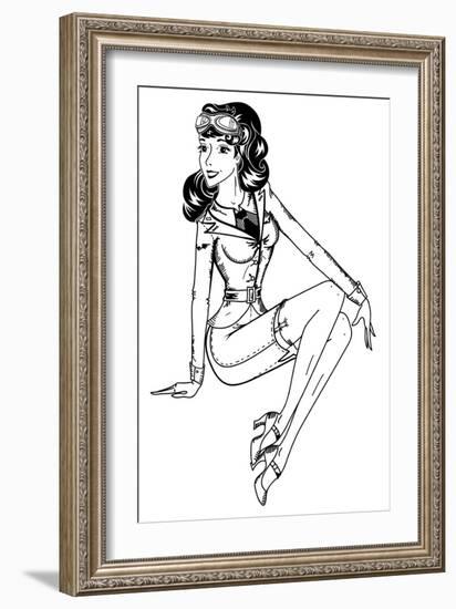 Pin-Up Classic Pilot Sexy Girl-drakonova-Framed Art Print