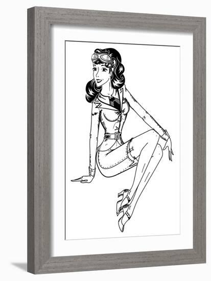 Pin-Up Classic Pilot Sexy Girl-drakonova-Framed Art Print