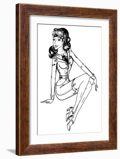 Pin-Up Classic Pilot Sexy Girl-drakonova-Framed Art Print