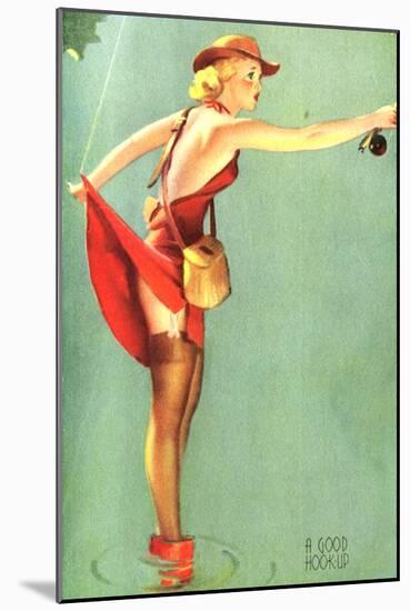 Pin-Up Fishing with Skirt Caught in Hook, 1940-null-Mounted Giclee Print