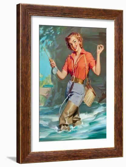 Pin-Up Fly Fishing-William Medcalf-Framed Art Print