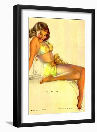 Pin-Up Girl in Yellow Bikini, 1940-null-Framed Giclee Print