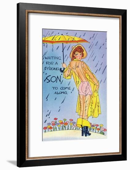 Pin-Up Girls - Waiting for a Strong 'Son' to Come along; Woman in See-through Raincoat-Lantern Press-Framed Art Print