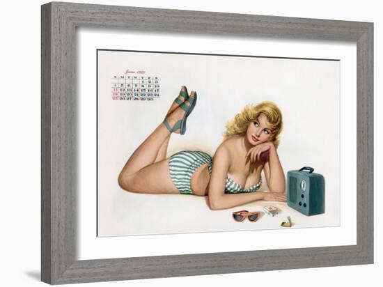 Pin Up Listening Radio, from Esquire Girl Calendar 1950 (June)-null-Framed Premium Giclee Print