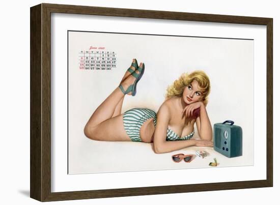 Pin Up Listening Radio, from Esquire Girl Calendar 1950 (June)-null-Framed Premium Giclee Print