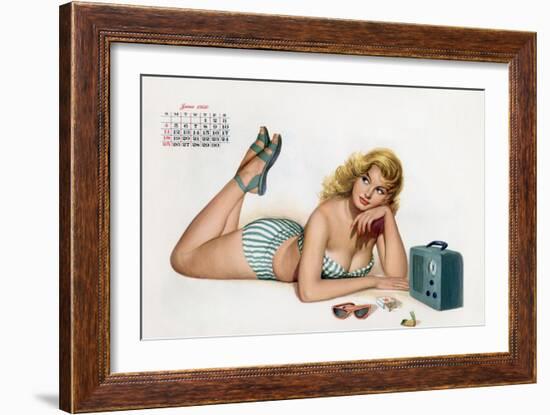 Pin Up Listening Radio, from Esquire Girl Calendar 1950 (June)-null-Framed Premium Giclee Print